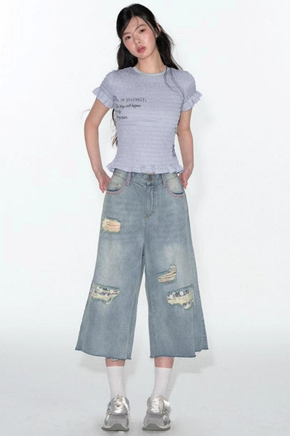 Summer Lace Ripped Wide-Leg Pants