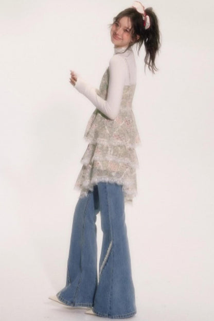 Embroidered Lace Ruffle Dress