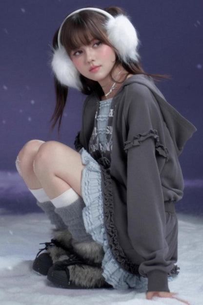 Gray-Blue Hooded Dress