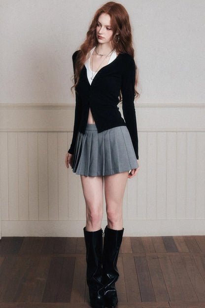 Timeless Grey Pleated A-Line Skirt