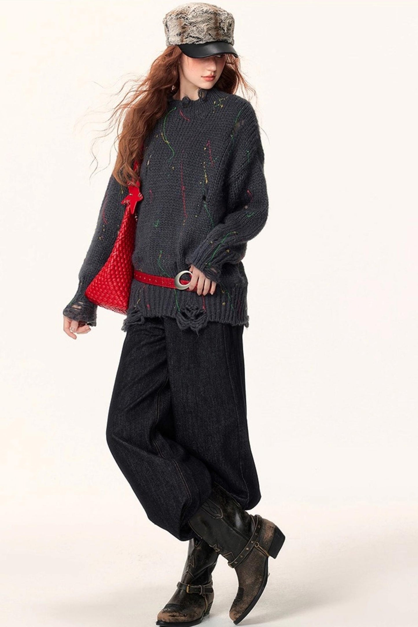 Irregular Color-Block Knit Sweater