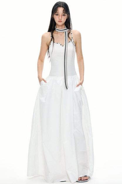 Summer White Halter Maxi Dress