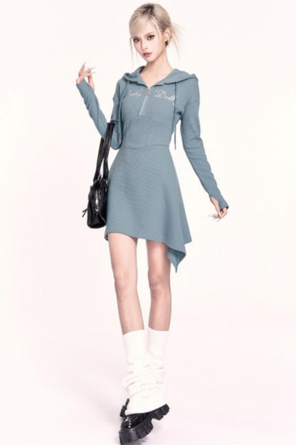 Irregular Hooded Sweatshirt Slimming Dress