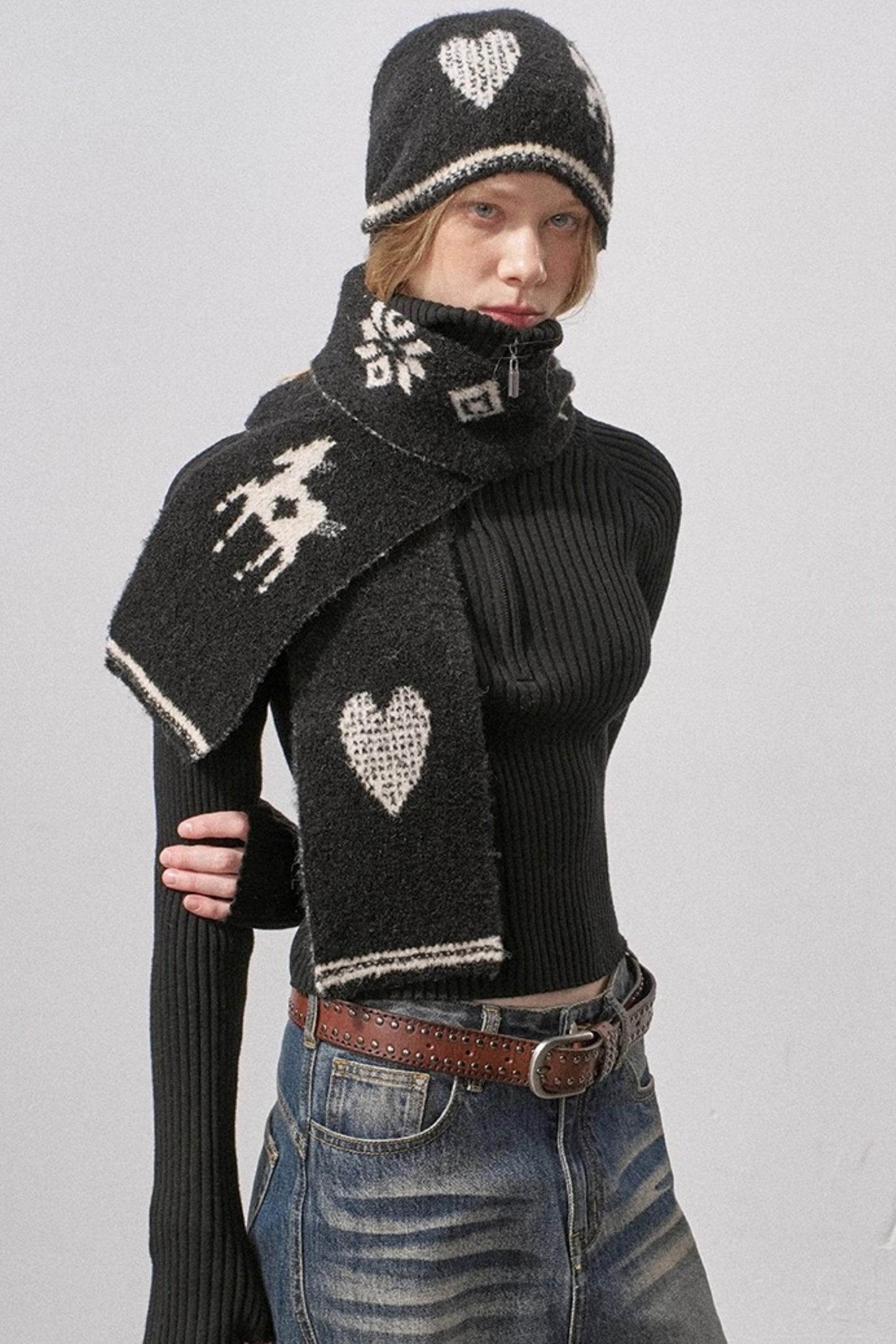 Love Pony Knitted Plush Warm Hat Scarf Set-Up