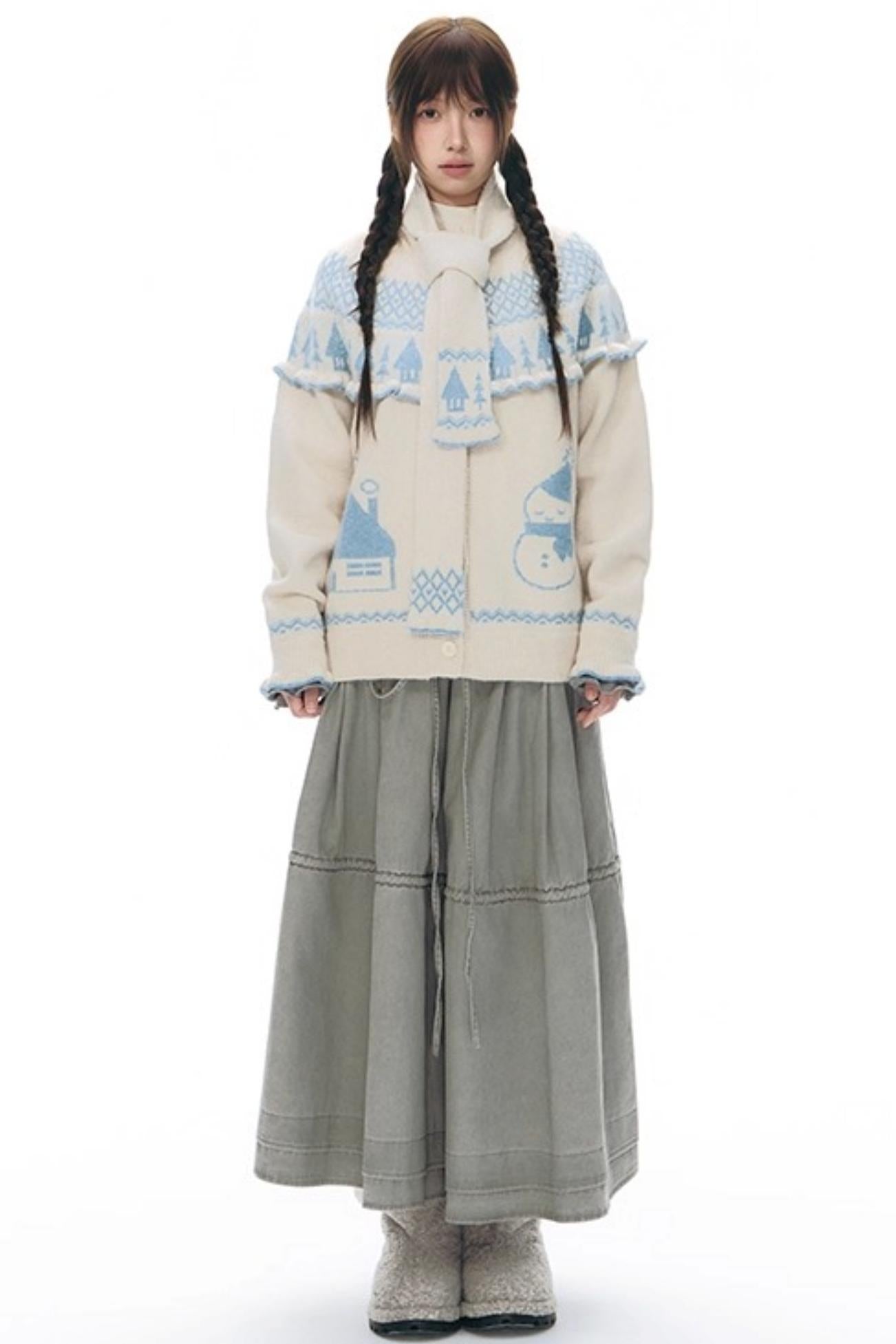 Jacquard-Winterpullover-Set-up mit Schneeansicht