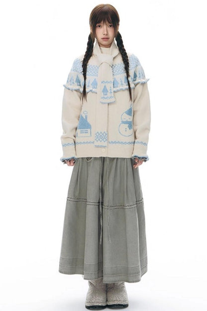 Jacquard-Winterpullover-Set-up mit Schneeansicht