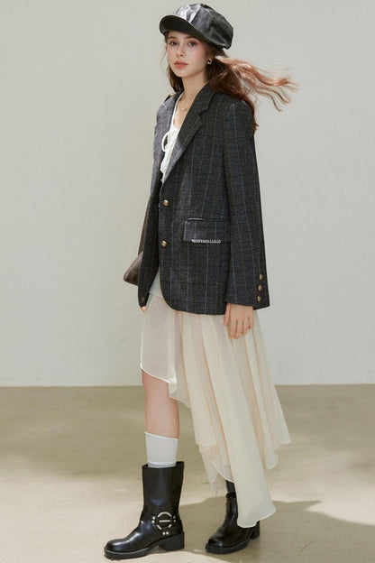 Autumn Wool Blend Plaid Blazer