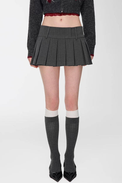 Gray Striped Pleated Skirt