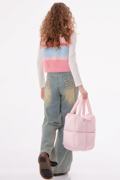 Vintage Pink Knitted V-Neck Sweater Vest