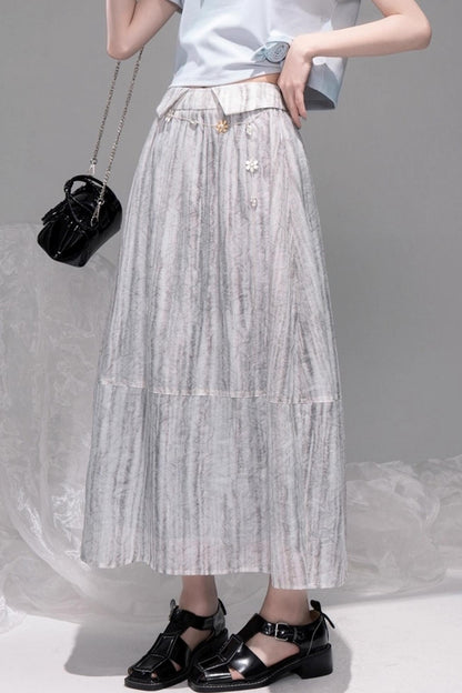 Smudge Art Sheer Print Skirt