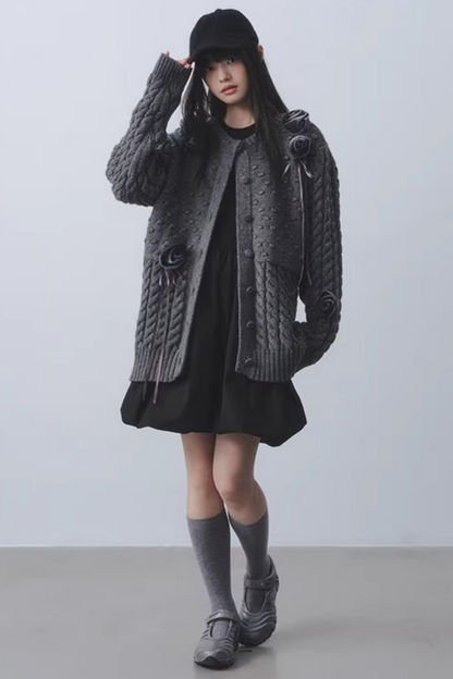 Black Knit Floral Dress