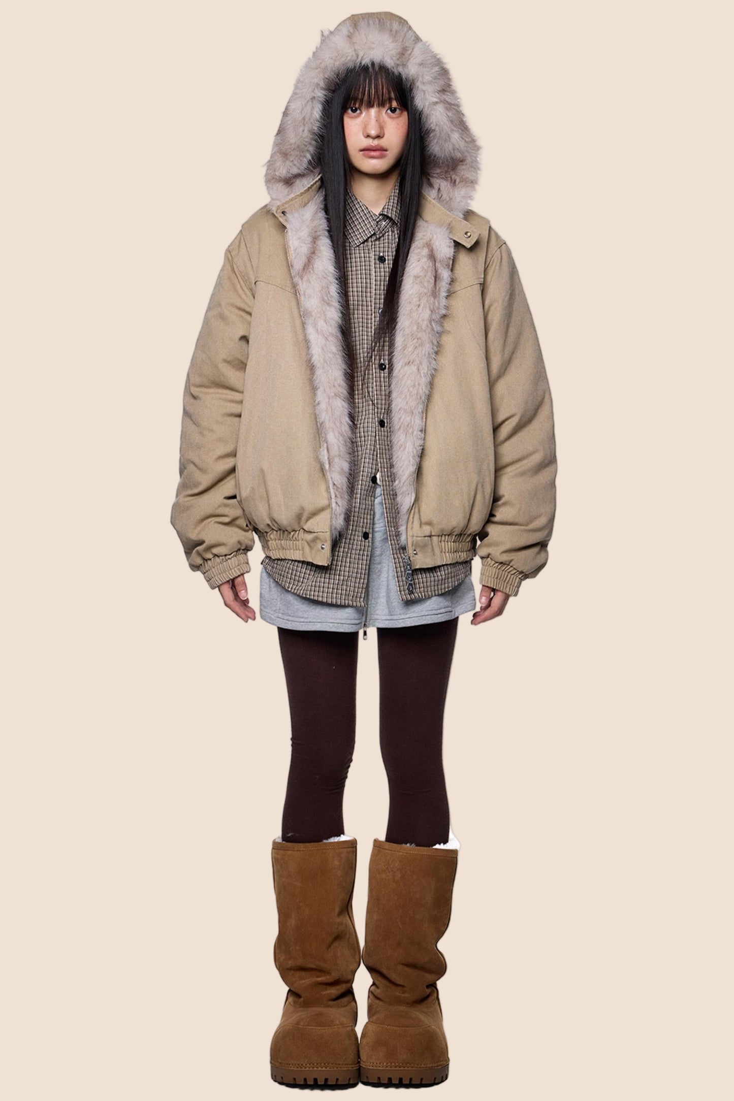 Carved Fluffy Collar Jacket