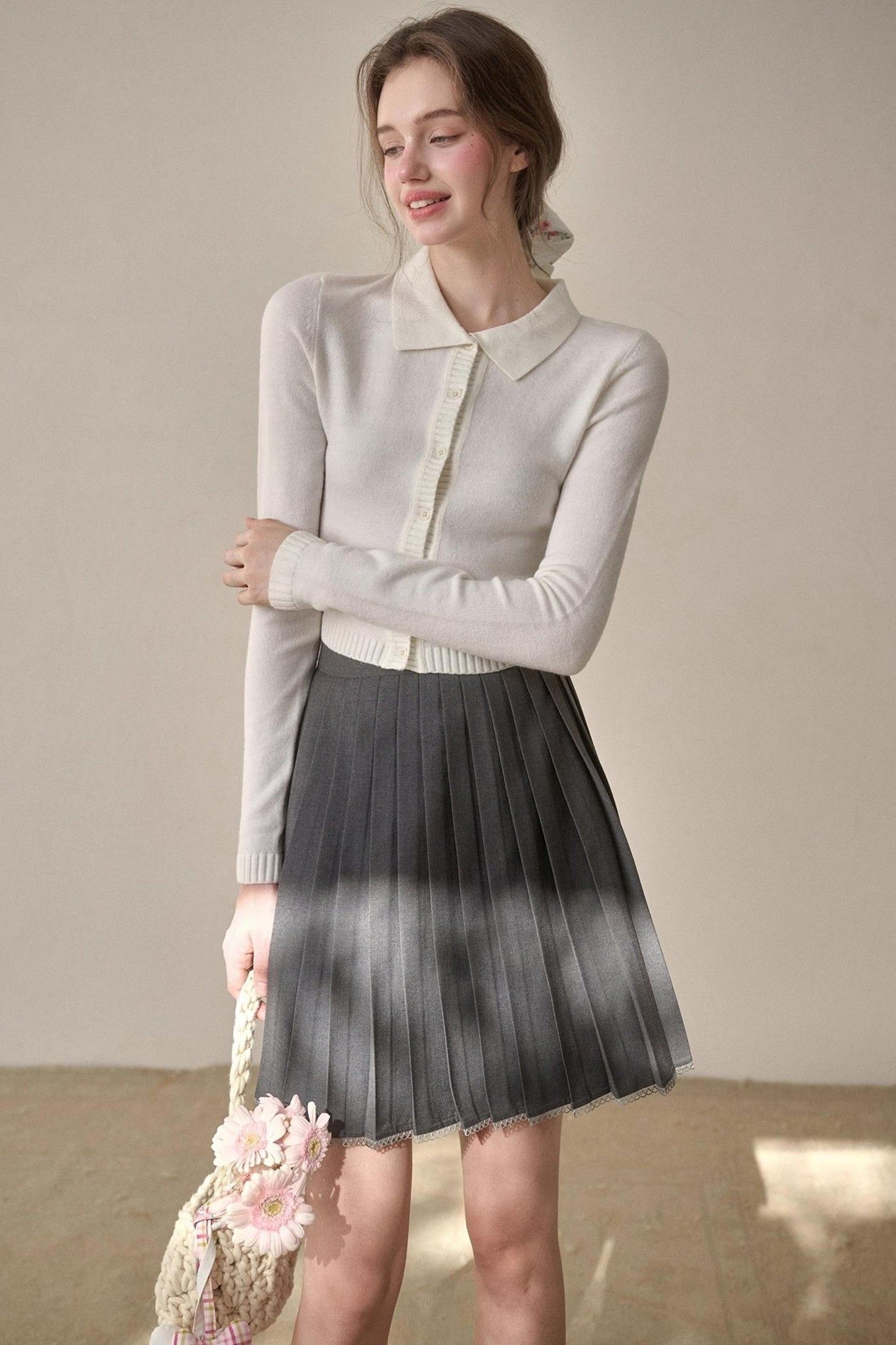 Gray Pleated Skirt