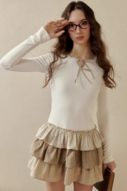 Retro Plaid Knit Tutu Skirt Dress