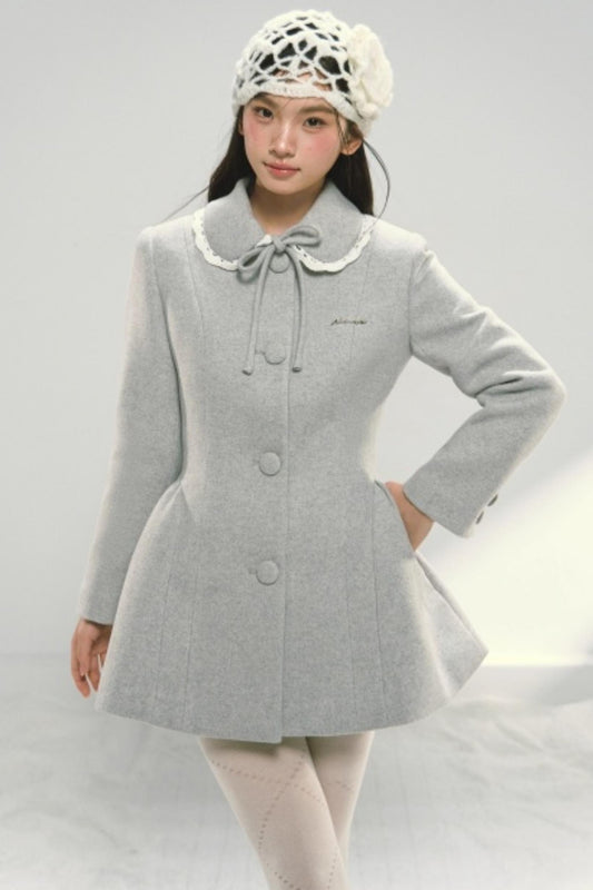 Light Gray Woolen Bow Coat