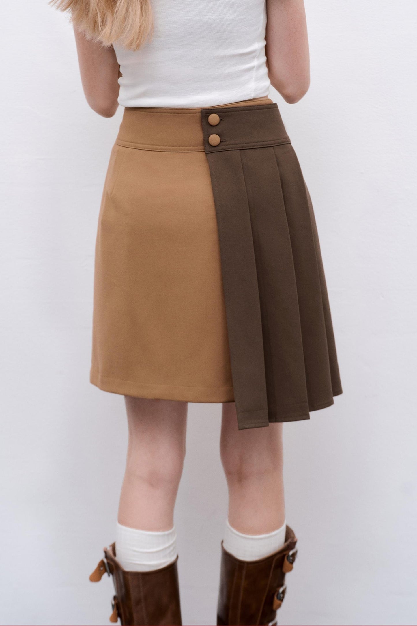 Detachable Pleated A-Line Skirt