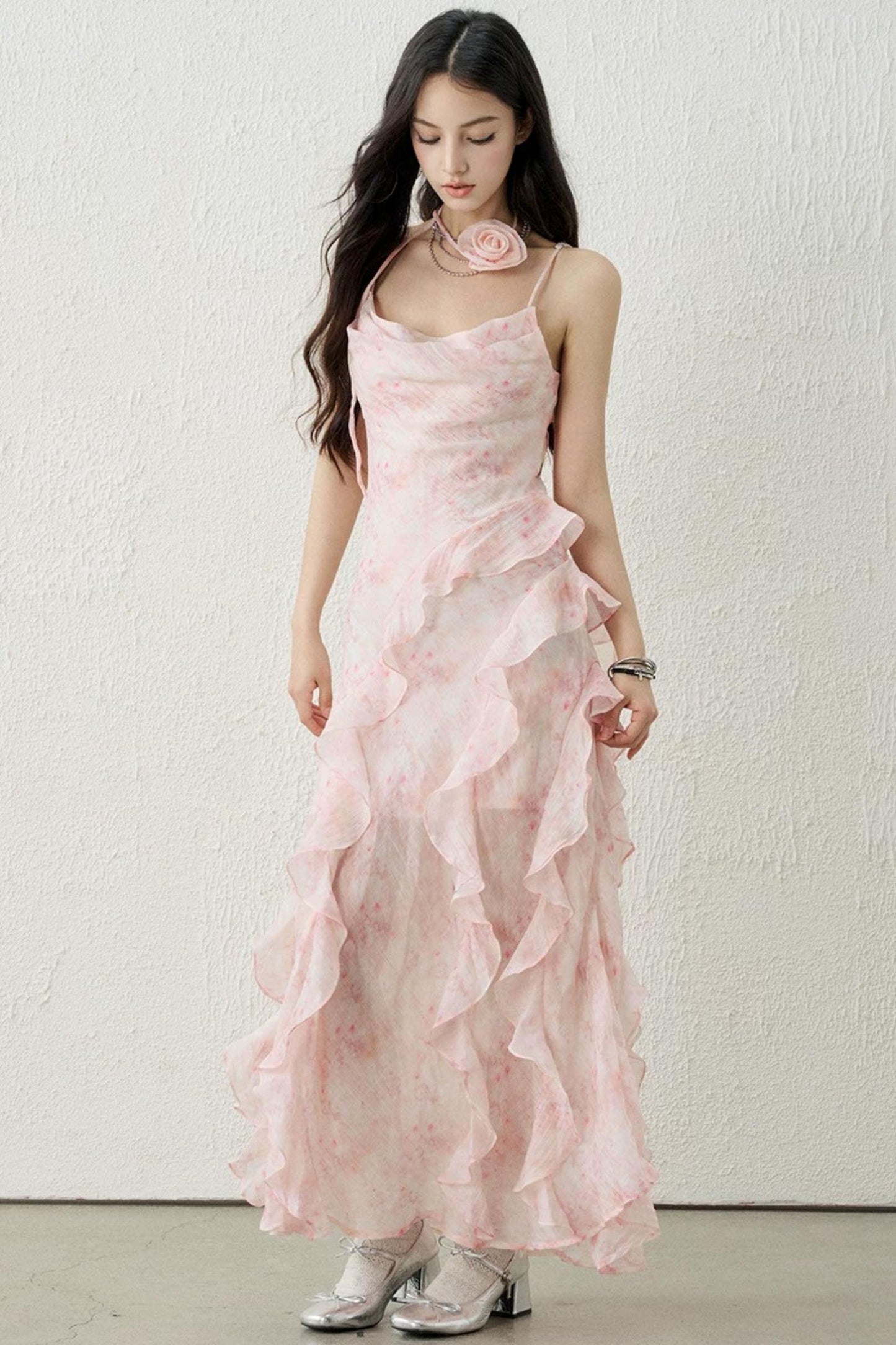 Pink Ruffled Spaghetti Dress Set