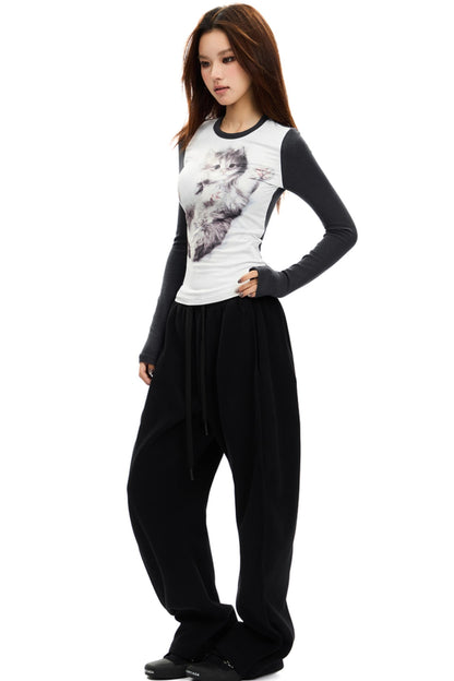 Slim Fit Cat Print Top