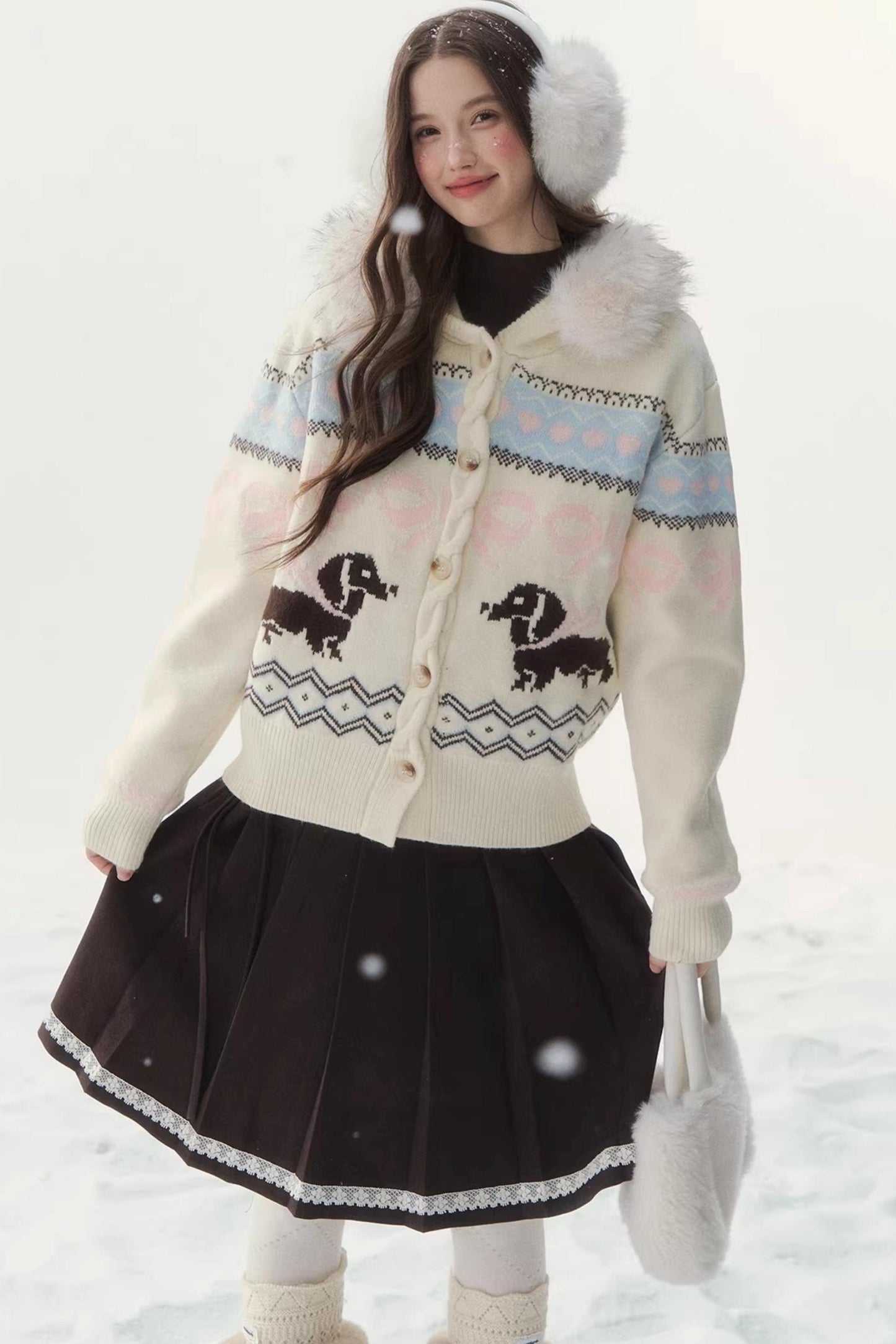 Rétro Jacquard nordique Dachshund Gilete pull