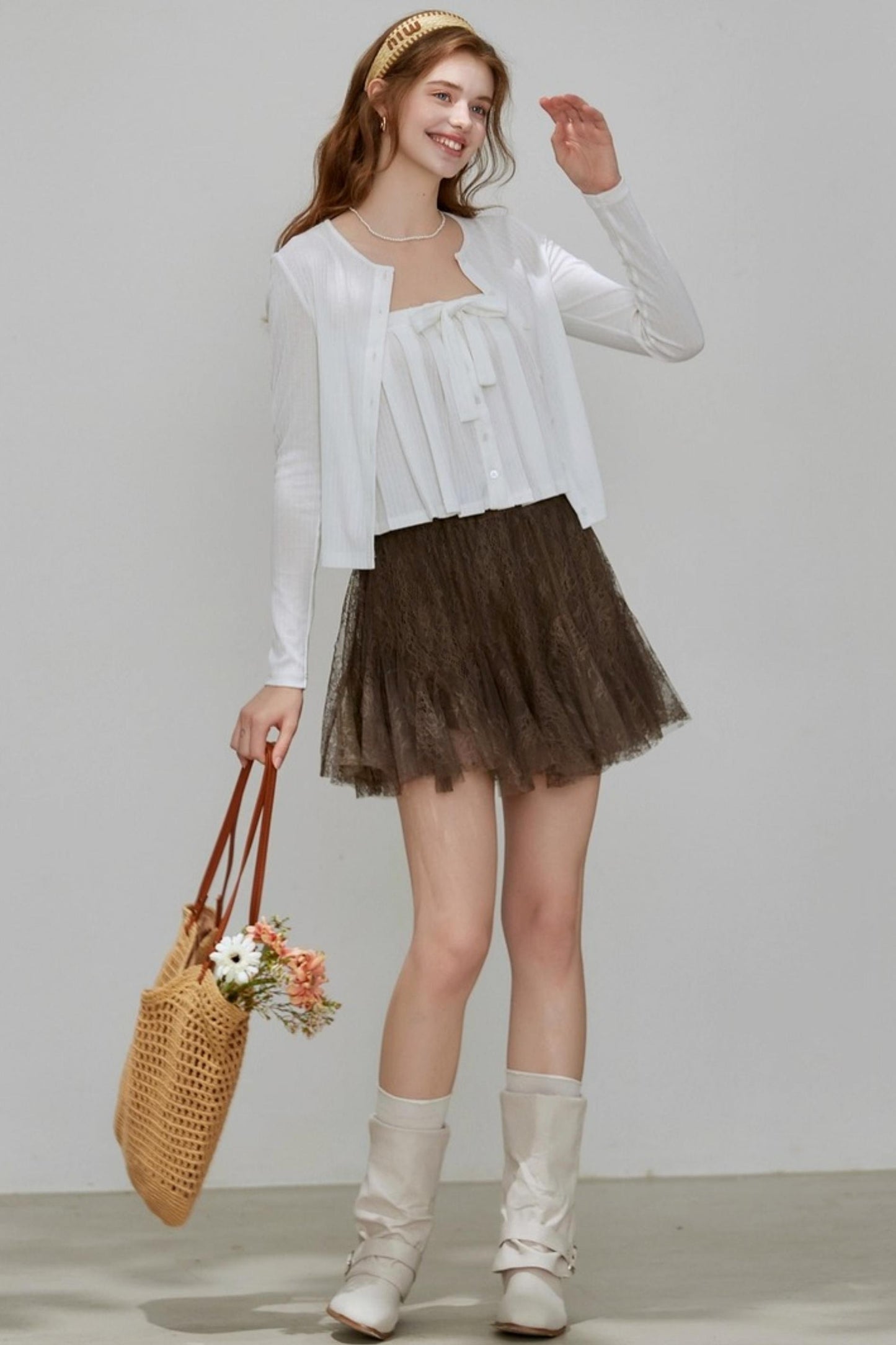 Cropped Cardigan Camisole Knit Set-Up