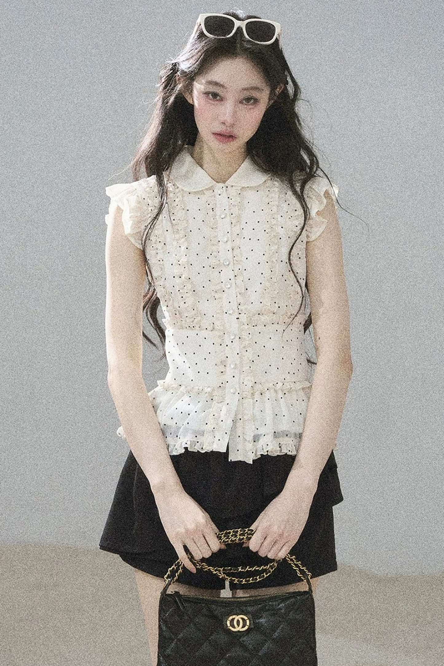 Ruffled Polka Dot Chiffon Blouse
