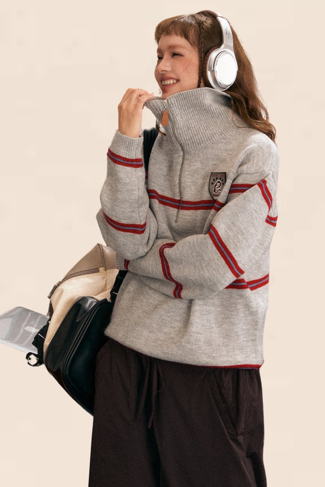 Half-Zip Turtleneck Polo Knit Top