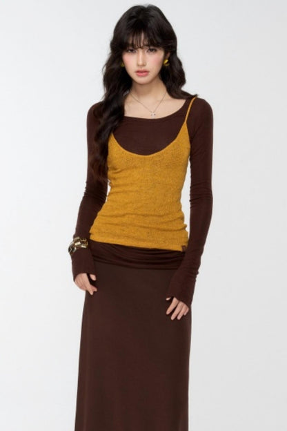 Brown Knit Relaxed Skirt