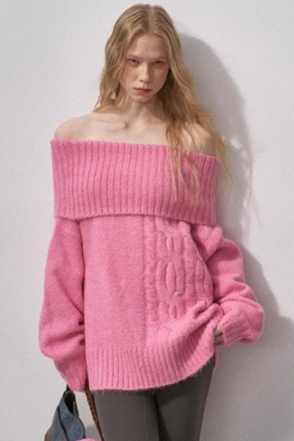 Cable-Knit Wool Off-Shoulder Sweater