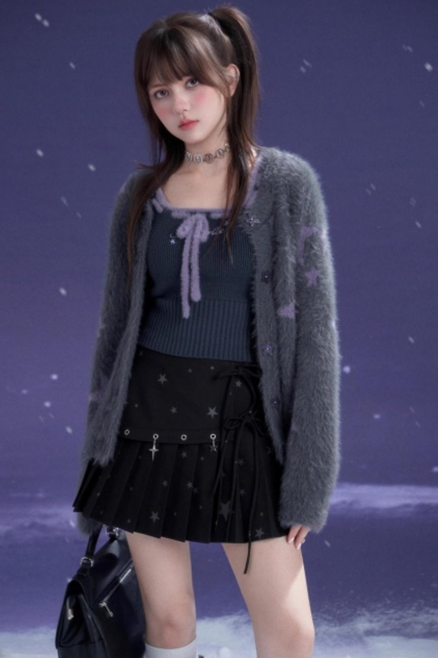 Gray Faux Mink Fur Jacket Vest Set-Up