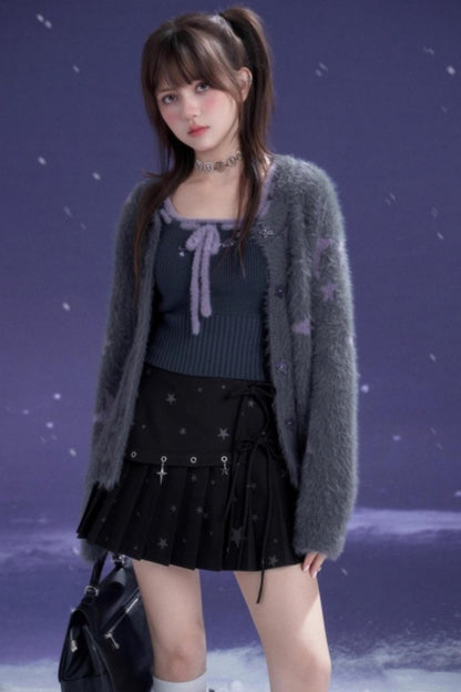 Gray Faux Mink Fur Jacket Vest Set-Up