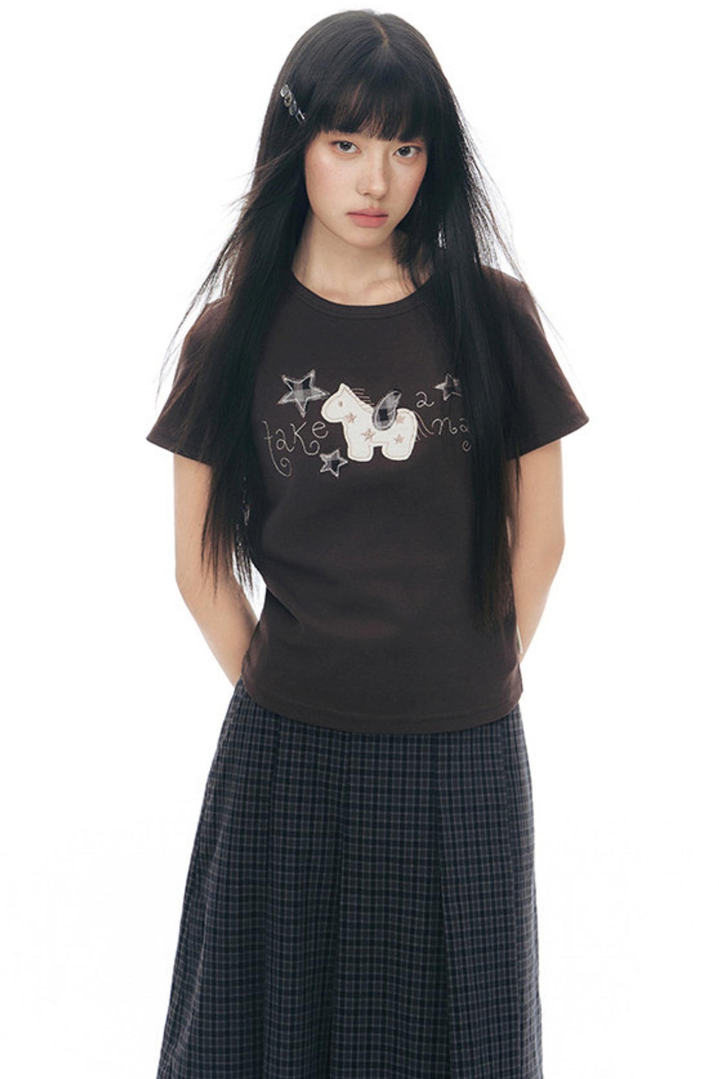 T-Shirt mit Pony-Applikation und Stickerei