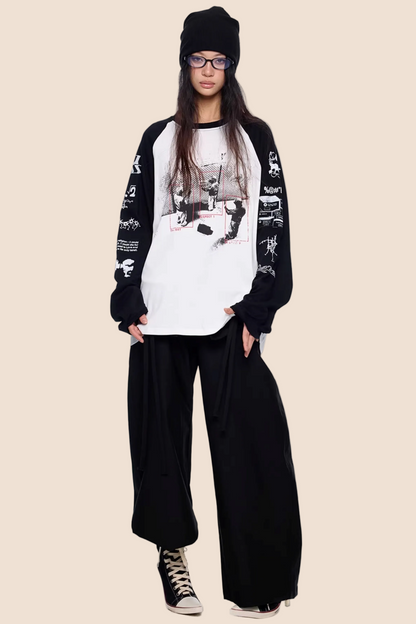 Retro-Farbblock-Raglan-Oberteil