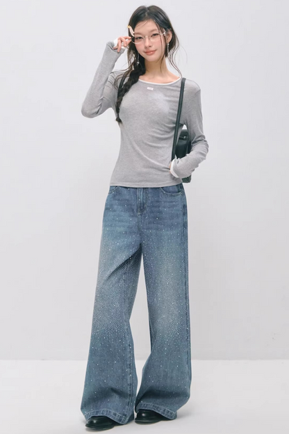 Somesowe 레트로 스트레이트핏 스파클링 청바지