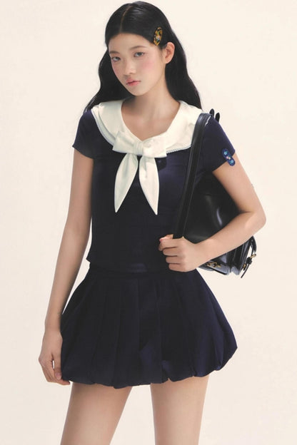 Pleated Navy Skirt