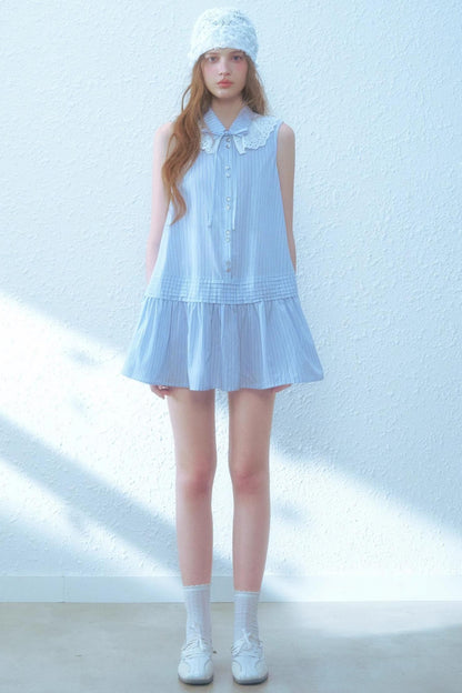 Blue Striped Sleeveless Dress