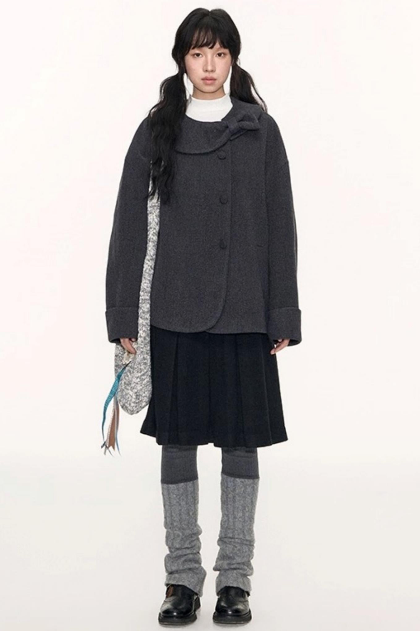 Round Lapel Woolen Coat