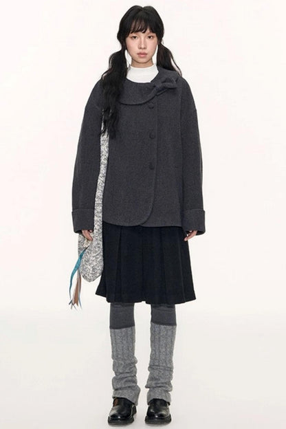Round Lapel Woolen Coat