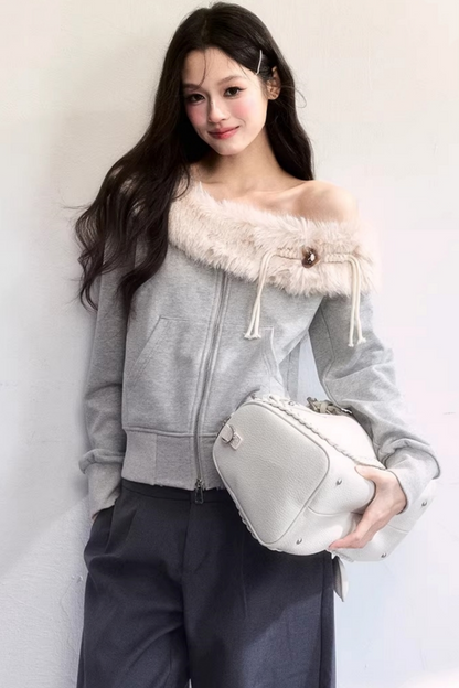 Mist Gray Off-Shoulder Jacket