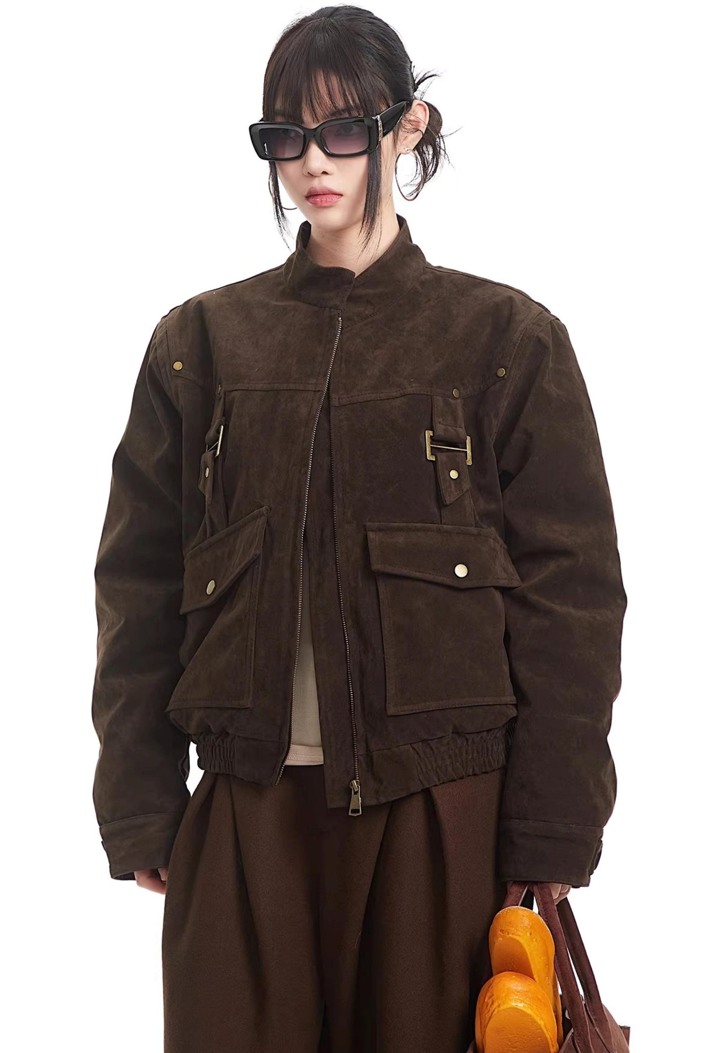 Retro Suede Stand-Up Collar Jacket