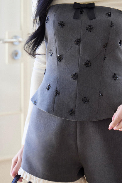 Elegant Knitted One-Shoulder Vest Set-Up