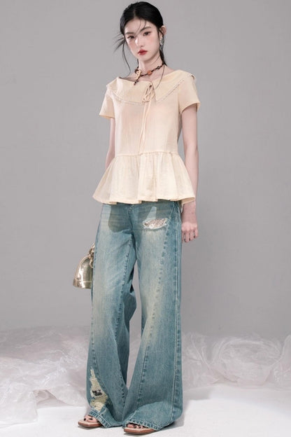 Soft Apricot Wave Layered Skirt Set