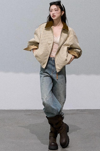 Vintage Burnt Flower Wide-Leg Jeans