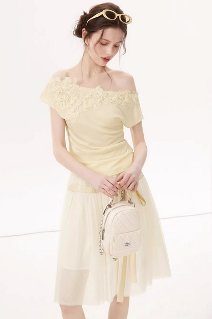 Mesh Satin A-Line Skirt