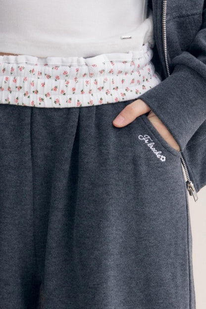 Rose Print Patchwork Hooded Jacket Set-Up