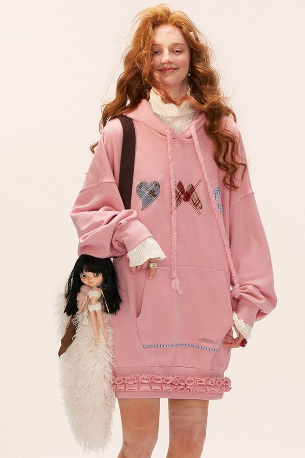 Patch Plaid Hooded Dress