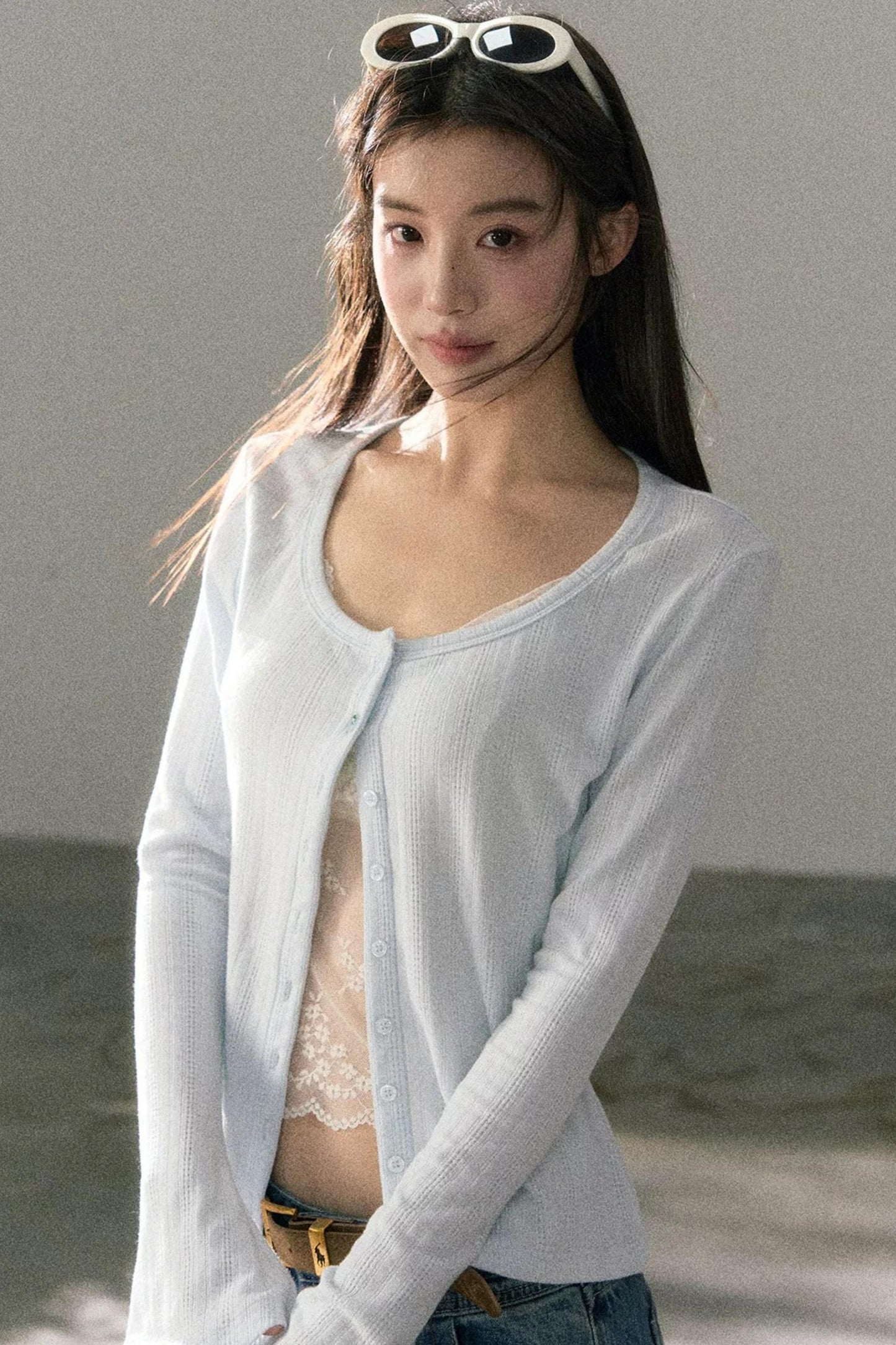 Lace-Detail Micro-Flare Knit Top