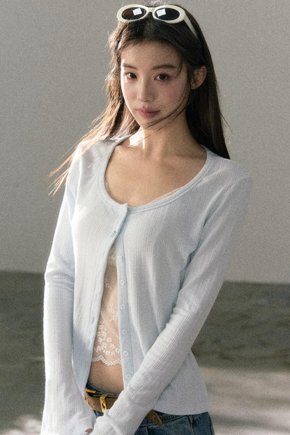 Lace-Detail Micro-Flare Knit Top