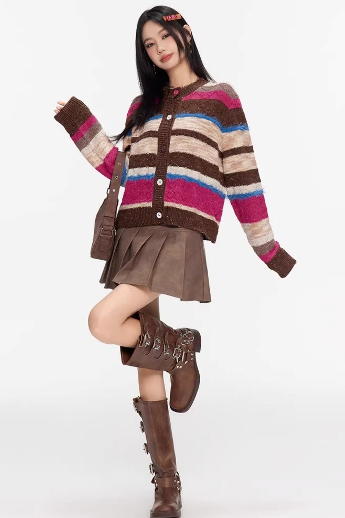 Melard Striped Knit Cardigan Top