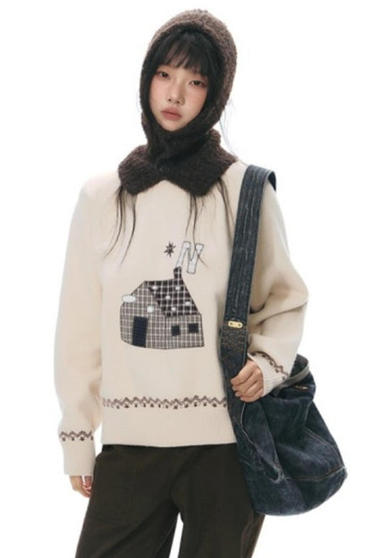 Color Block Embroidery Sweater