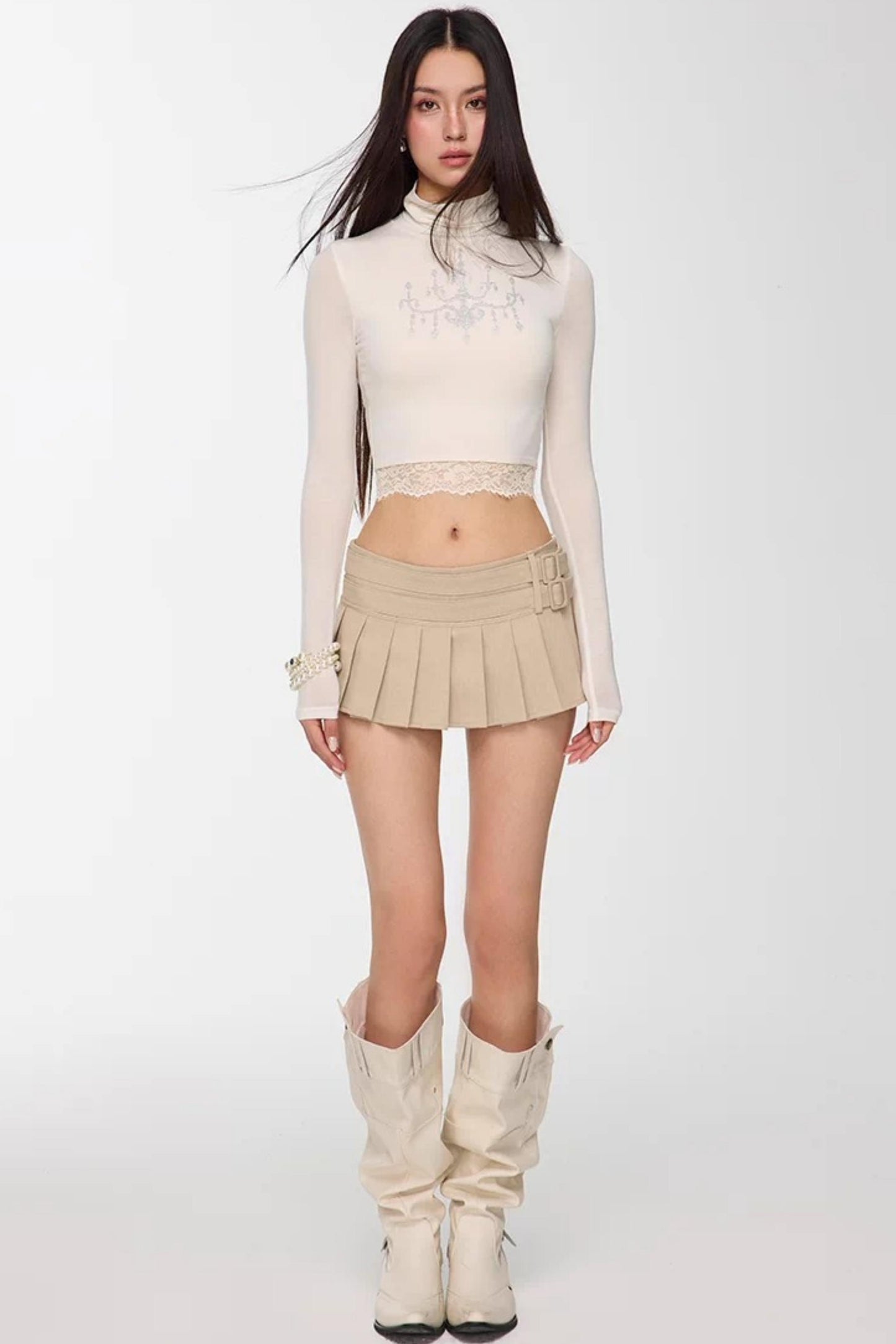 Light Apricot Pleated Skirt